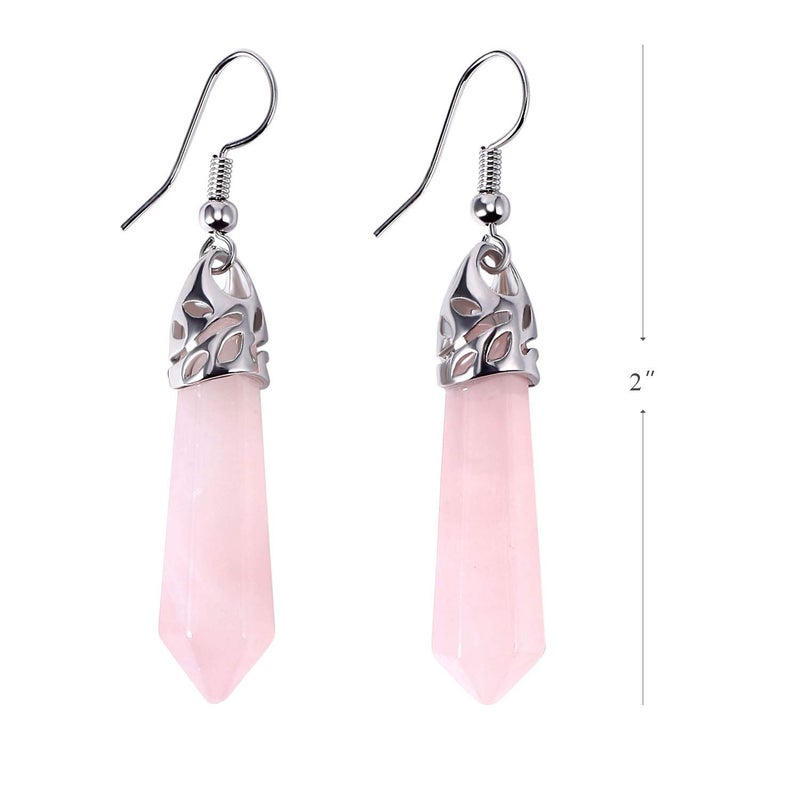 KISSPAT Real Natural Rose Quartz Healing Point Crystal Gemstone Chakra Dangle Earrings - Image 4